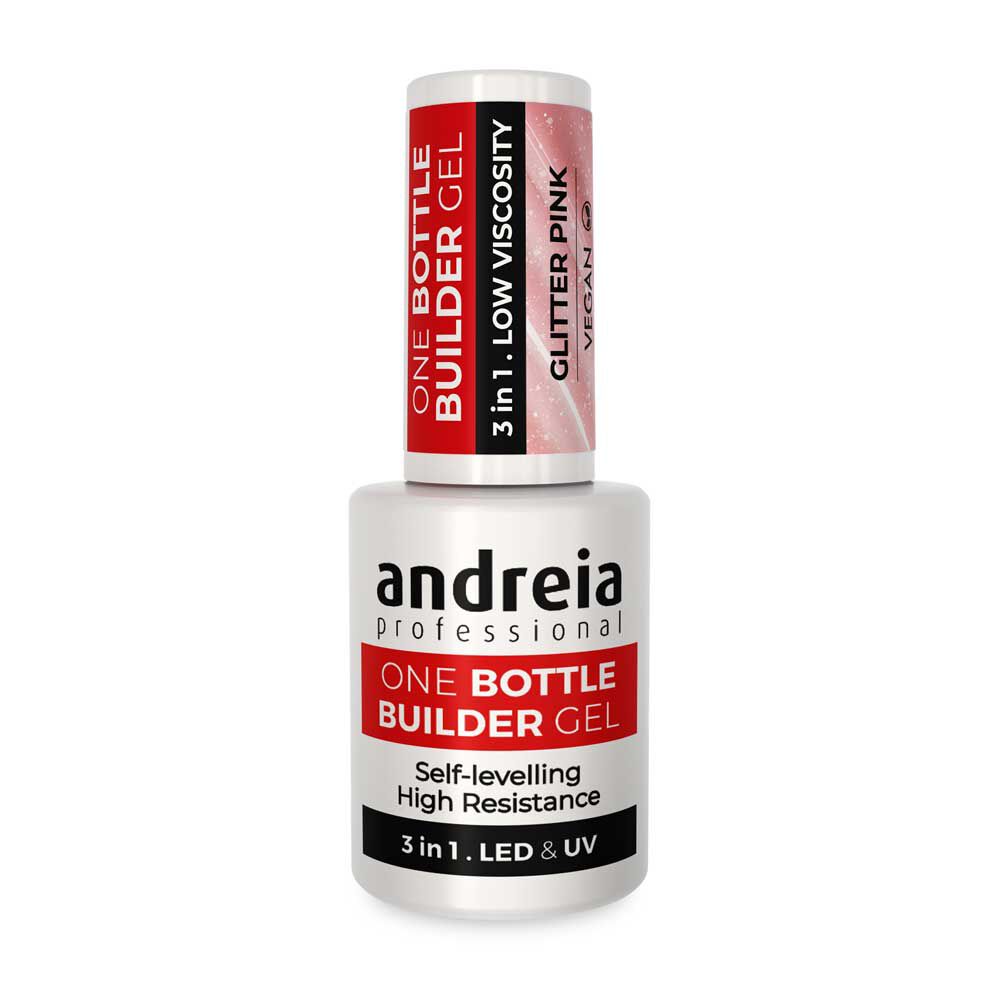 Andreia Professional One Bottle Builder Gel 3 In 1 - Gel de Construction 3 en 1 Faible Viscosit&eacute; - Rose paillet&eacute; 14ml