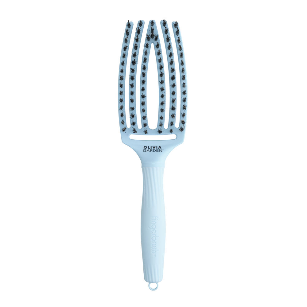 Olivia Garden Fingerbrush Care Iconic haarborstel met zwijnenhaar & nylon &ndash; Pastelblauw